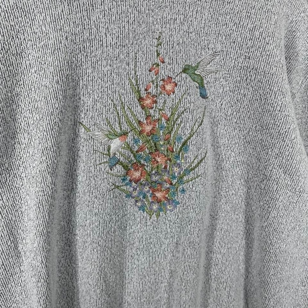 Vintage 90s Grey crewneck sweatshirt with hummingbird and flower design Size XL - Picture 3 of 7